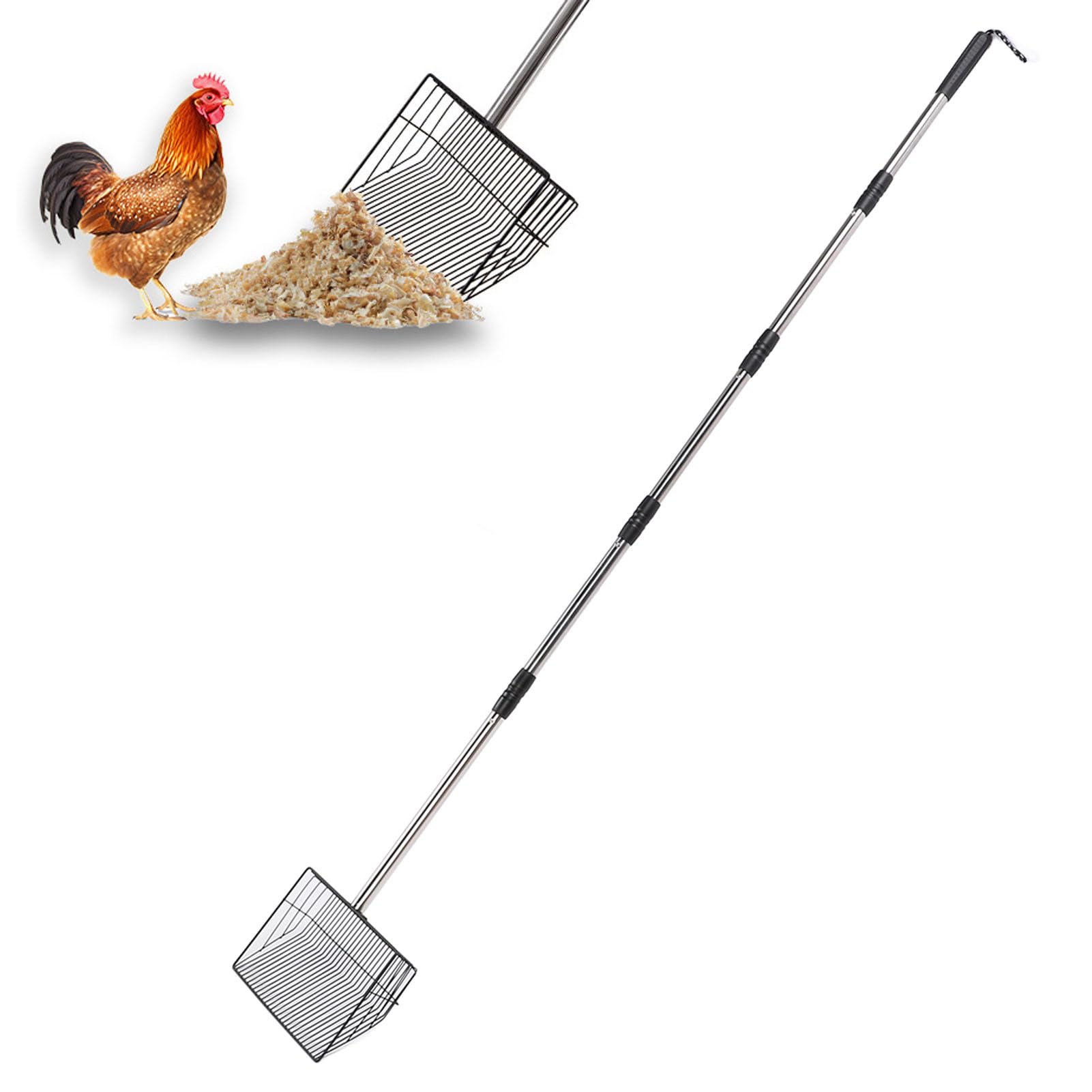 Cuchara grande de 9.8 pulgadas para excrementos de pollo con 5 asas extensibles, pala de arena para gatos, accesorios resistentes para gallineros, granja