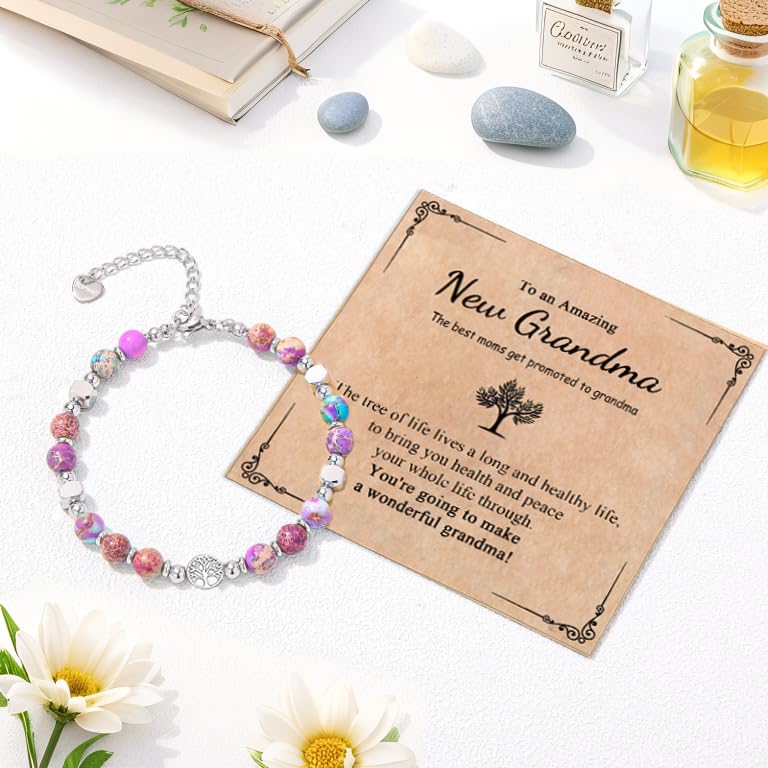 Image of New Grandma Gifts First Time 2025 Promoted to Grandma to Be Pregnancy Announcement 1St Time Grandparents Tree Of Life Bracelet