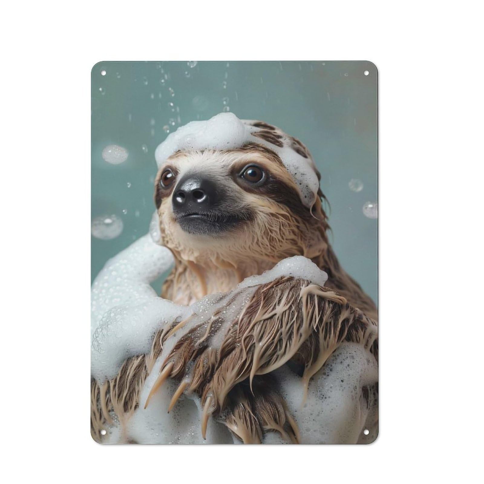 Junmoney Style-16 Metal Wall Sign 40X30cm Featuring Sloth Enjoying A Bubbly Bath For Workshop Wall, For Room Styling Across Workshops And Hobby Rooms