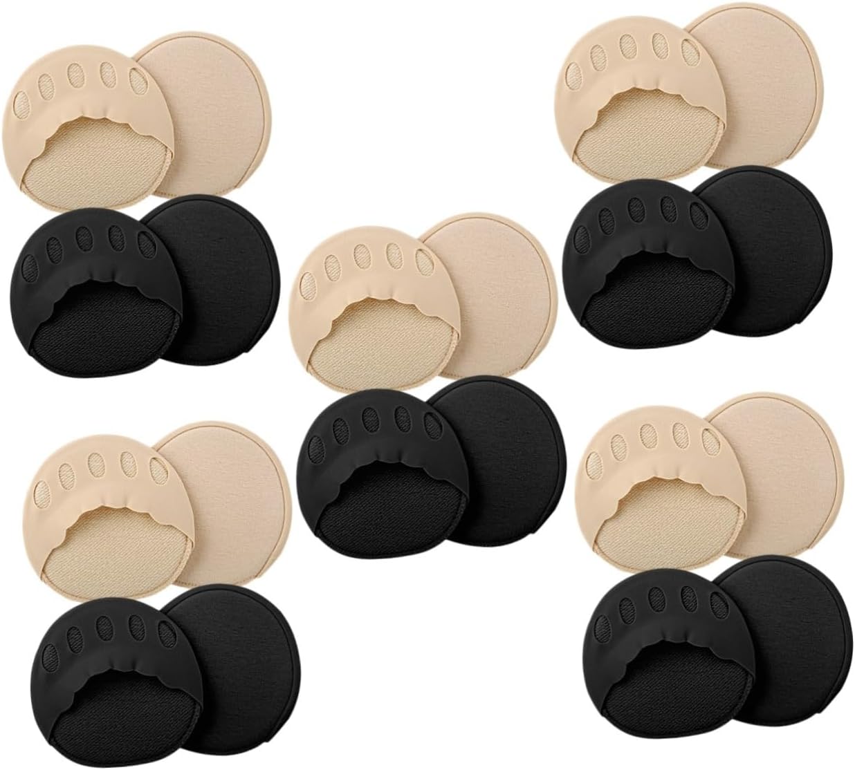 FOMIYES 10pairs Skid Heelless Five-Toe Socks for Women Breathable and Comfortable Half Palm Socks in Black and Nude for High Heels and Casual Wear