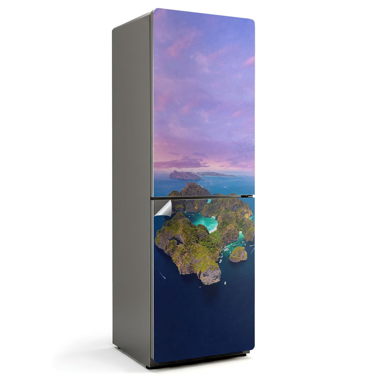 Sticker protection frigo contre les dégâts motif île tropicale