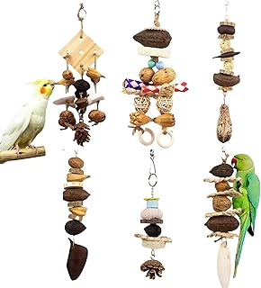 MANON ROSA Bird Toys Parrot Parakeet Chewing Toys- 6Pcs Hanging Cage Accessories with Natural Wood for Small Medium Budgie Conure Cockatie Lovebird