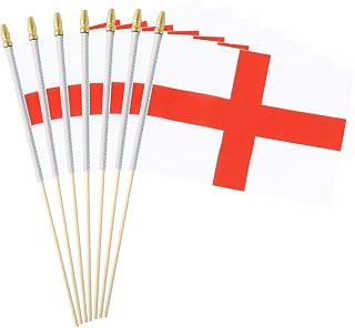 12 Pack England Flags on Sticks English Small Mini Hand Held Flags for Office Classroom Holiday Party Decorations