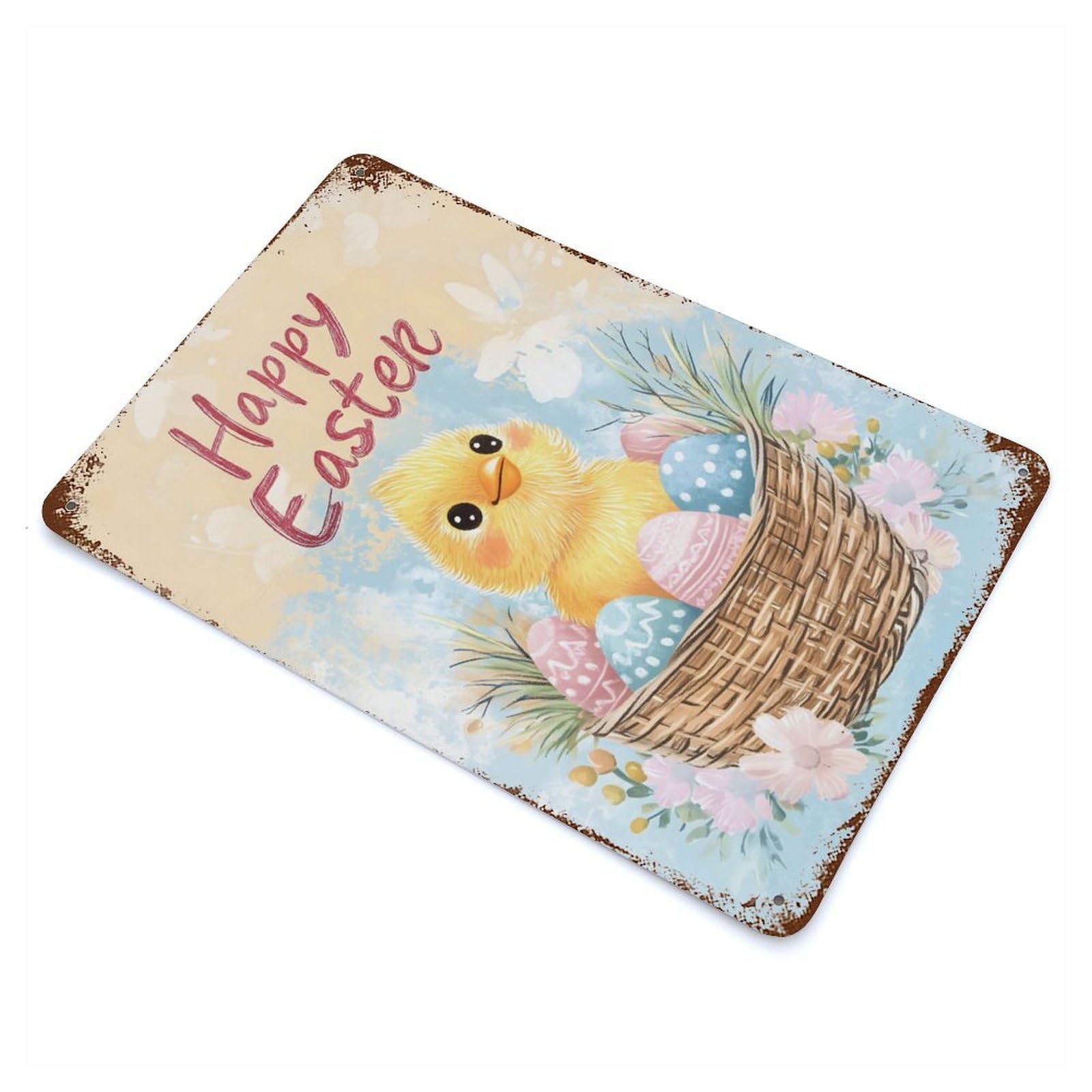 Happy Easter Rusty Metal Tin Sign 11.8"x7.9", Ideal for Shed, Workshop And Garage Wall Decor