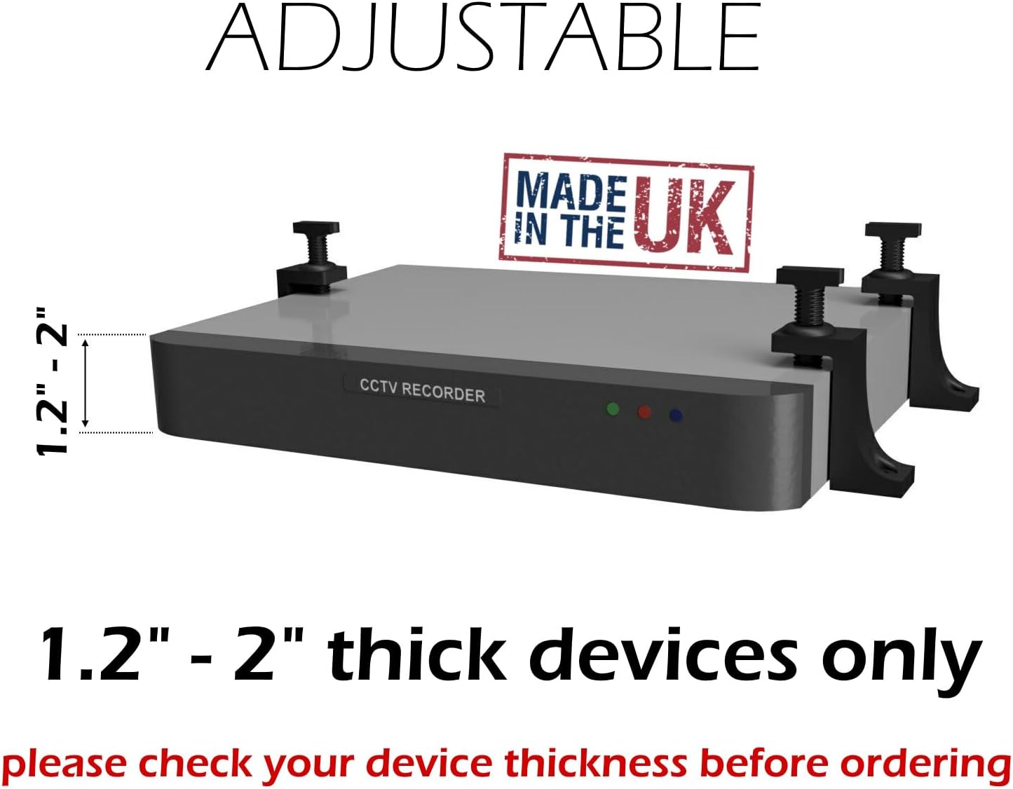Adjustable Brackets Wall Bracket for DVR NVR Router Switch Mini PC Console Freeview Cable Box Wall Mount Modem - Universal Hideit Wall & Under Desk Mount for Devices 1.18-2 inches Thick Made in UK