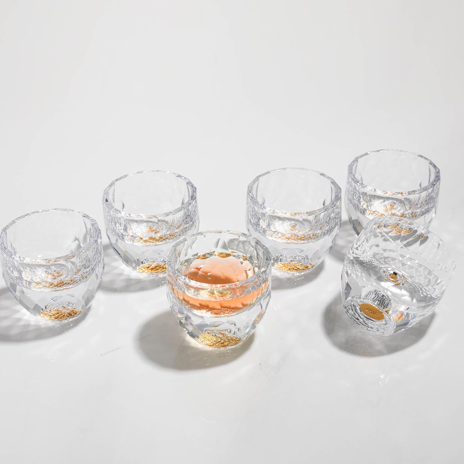 SIYOUKI Crystal Shot Glasses Set 1.7oz, Diamond Shot Glasses Decorated With 24K Gold Leaf Flakes, BPA-Free&Lead-Free, Handmade Shot Cups for Décor & Collection, Gift Choice (Diamond-6PCS)