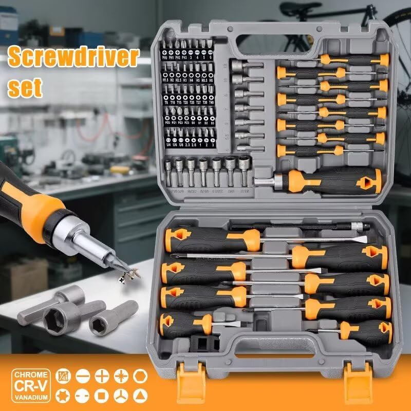Magnetisches Schraubendreher-Set, 73-teiliges Set, CR-V-Handwerkzeuge mit 360°-flexibler Stange für Elektronik-Reparatur, Präzisionswerkzeug-Set