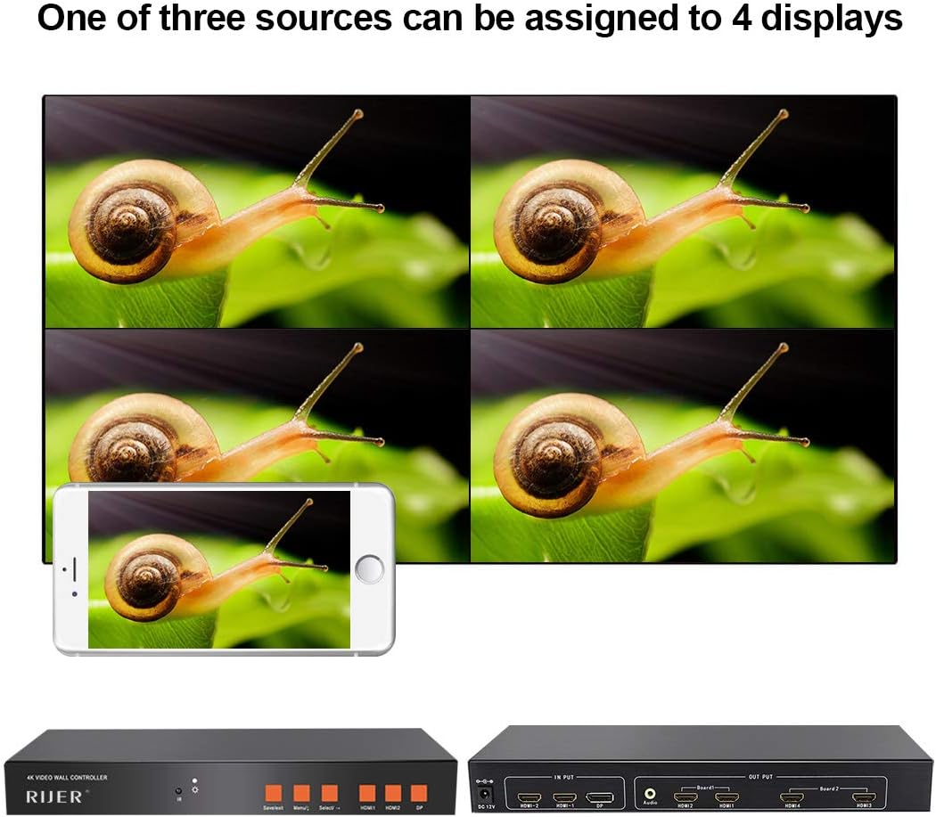 Exclusive Discount 80% Offer 2X2 4K Video Wall Controller, LED/LCD Image Processor Support 3840x2160@60Hz Out Put and DP 1.2 Input with RS232 Control for 4 TV Splicing