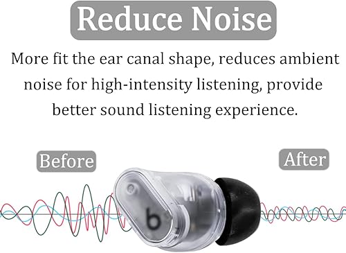 Miniatura 5 de Puntas de espuma viscoelástica compatibles con Beats Studio Buds + almohadillas para los oídos, 6 pares cancelan el ruido, ajuste cómodo sin dolor