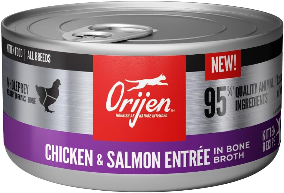 ORIJEN Premium Pate Wet Kitten Cat Food in Bone Broth Chicken & Salmon Entrée 3oz Cans (24 Count)