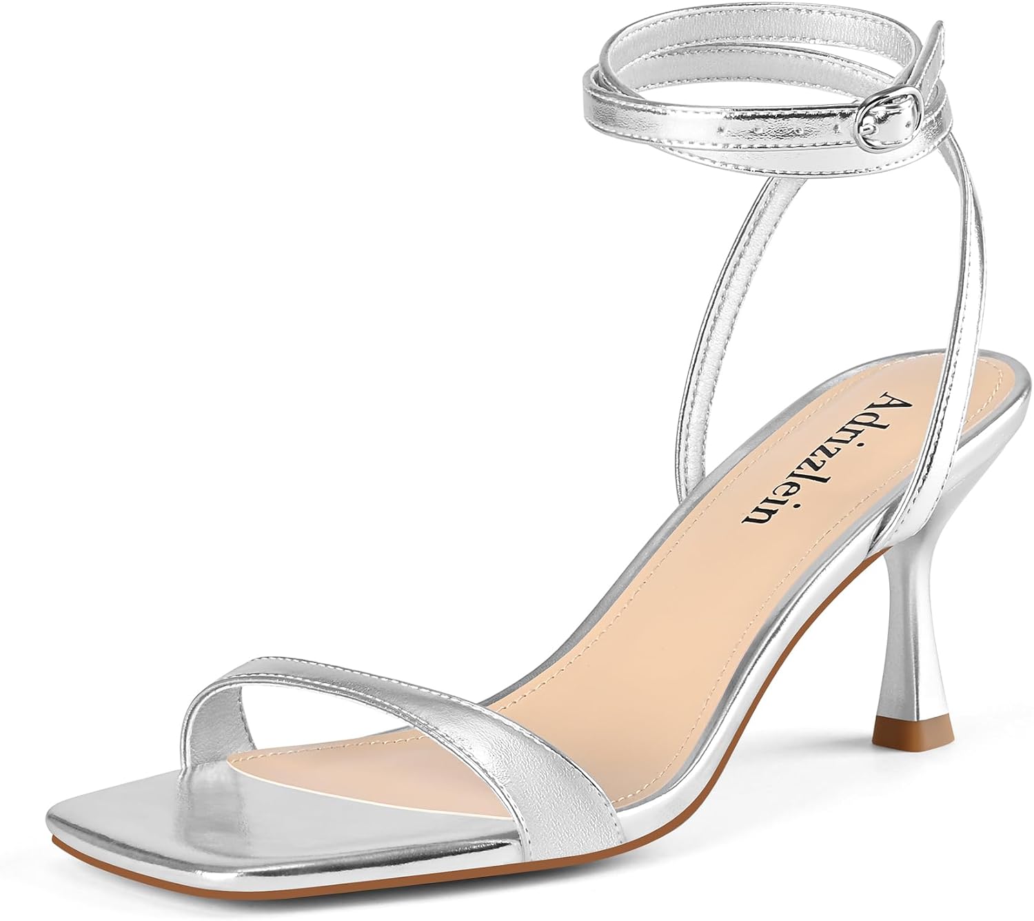 Adrizzlein Kitten Heels for Women Strappy Heels Square Open Toe Lace up Heeled Sandals Ankle Wrap Strap Pumps Dress Shoes Wedding