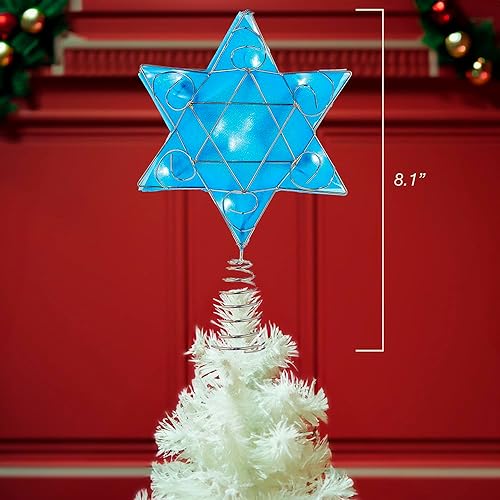 Miniatura 10 de Kurt Adler UL 10 luces LED plata y azul Hanukkah Star Shimmer Treetop