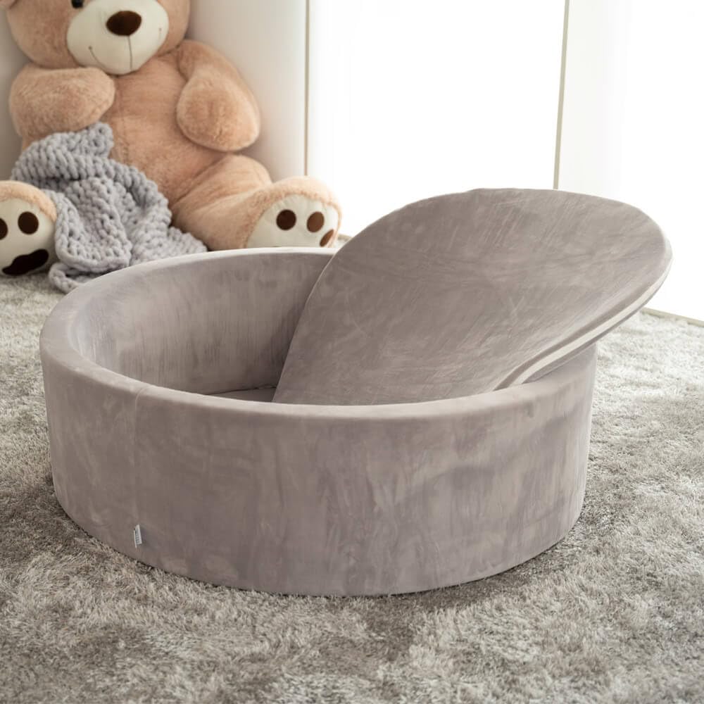 Home Deluxe - Bällebad Twirl - Samt Grau, 100 x 100 x 30 cm, Polyester, Abnehmbarer Bezug I Bällepool Bällchenbad