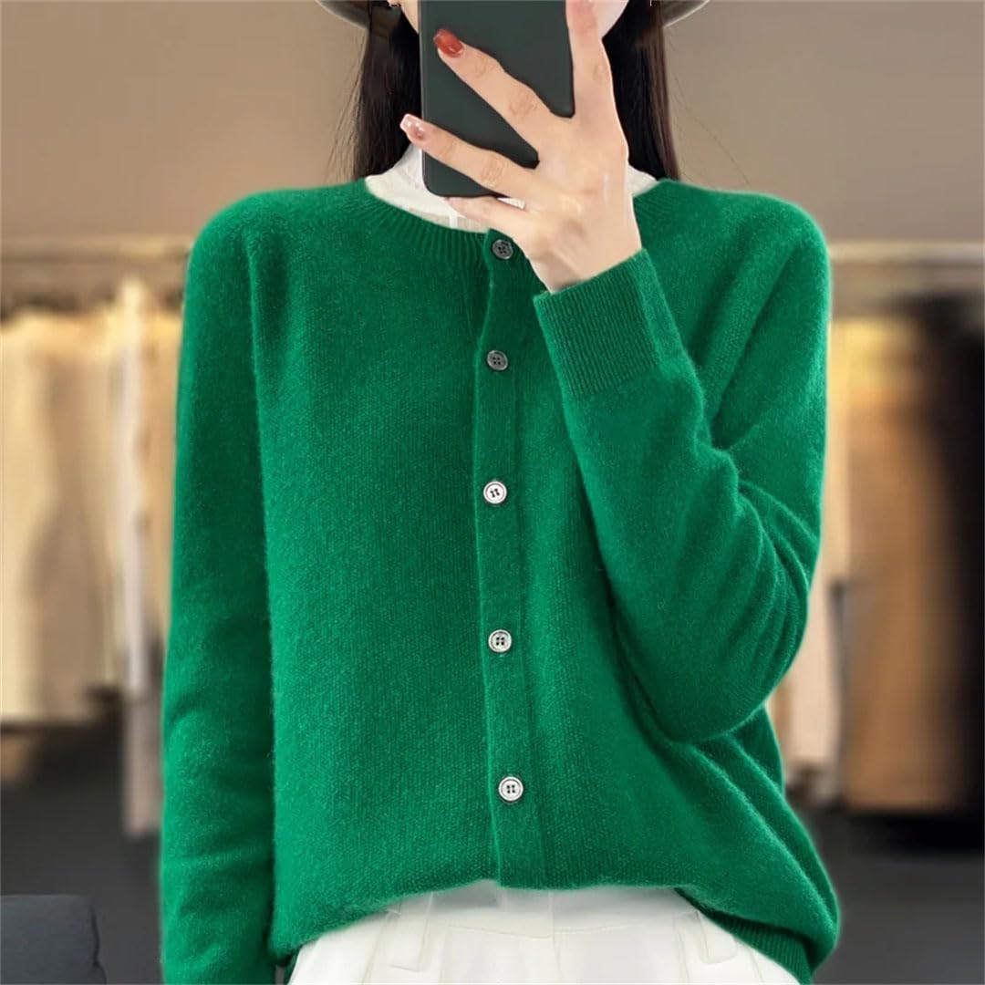 Giacca Cardigan in Maglia di Lana da Donna con Scollo Tondo E Top in Maglia