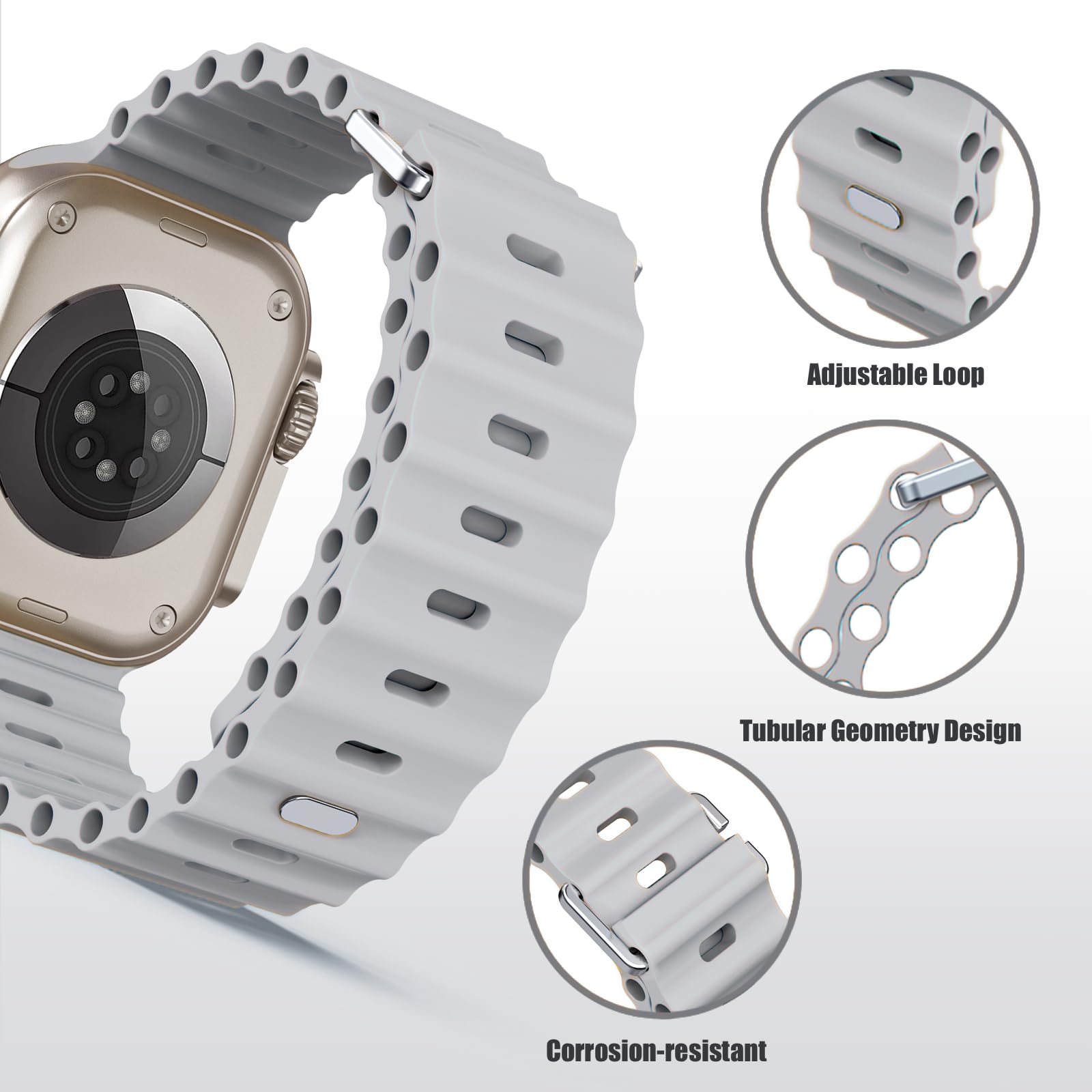 Compatible with Apple Watch Ocean Bands 38mm 40mm 41mm 42mm 44mm 45mm 46mm 49mm Soft Silicone Wristbands Replacement Strap for iWatch Ultra 2 Ultra SE Series 10 9 8 7 6 5 4 3 2 1 Women Men