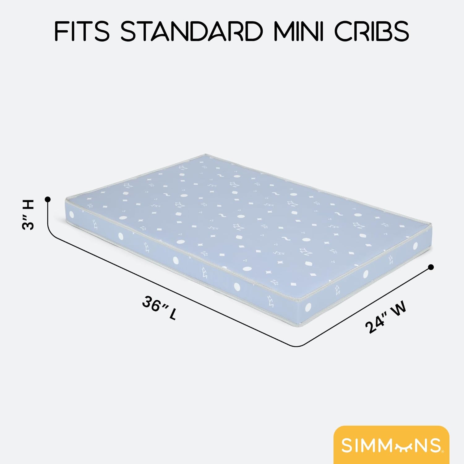 Simmons Kids Soothing Nights 3-inch Mini/Portable Crib Mattress - Sustainably Sourced Fiber Core - Waterproof - GREENGUARD Gold Certified (Non-Toxic) - Trusted 5 Year Warranty