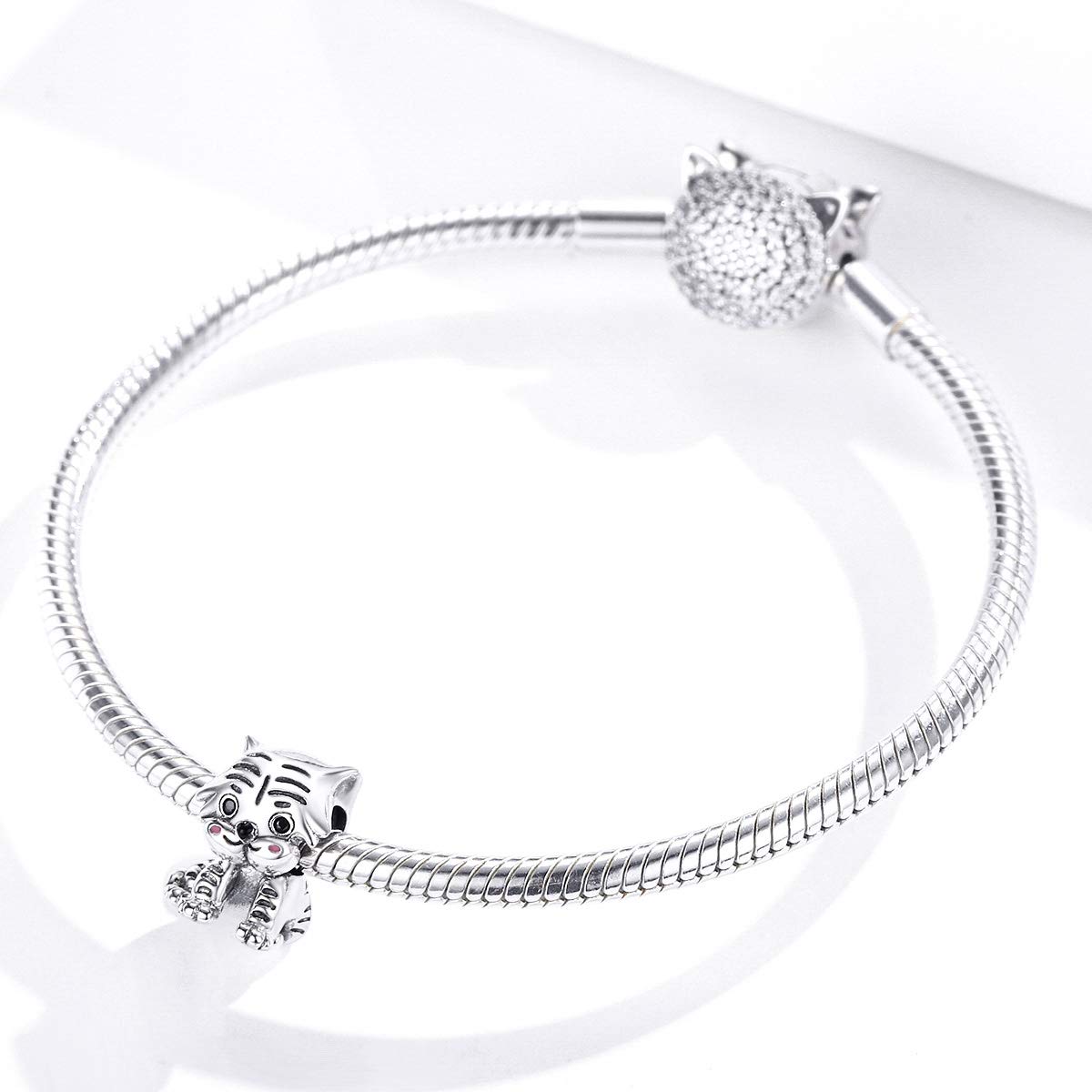 Koraliki ze srebra próby 925 z małym tygrysem na oryginalne zawieszki do bransoletek Fine Jewelry akcesoria