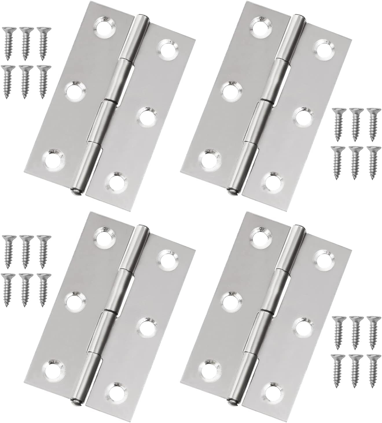 4X Small Stainless Steel Folding Butt Hinges, Hinges for Window, Cabinets, Closet, Wooden Boxes