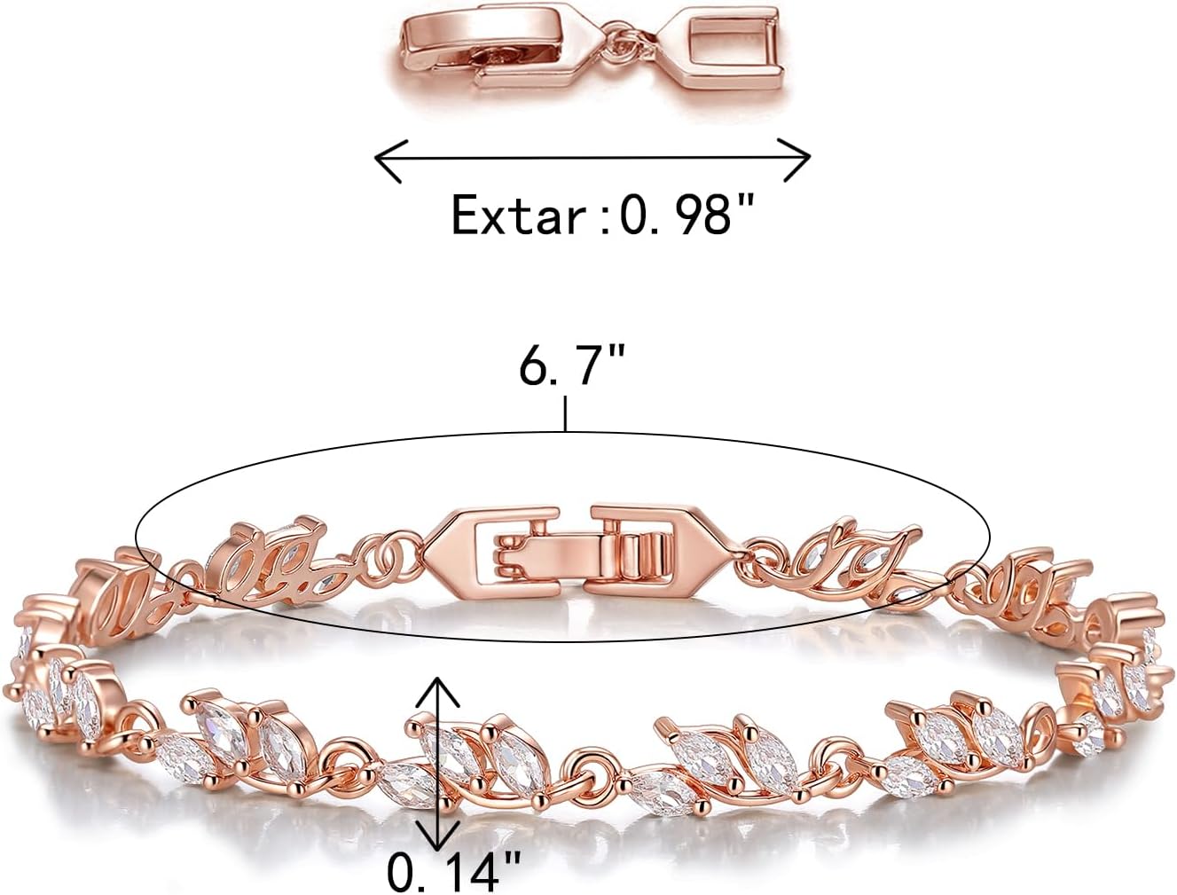 FANZE Cubic Zirconia Wedding Bridal Bracelet for Brides, Bridesmaids, Rose Gold/Silver Tennis Bracelet for Wedding, Prom, Party, Jewelry Gifts