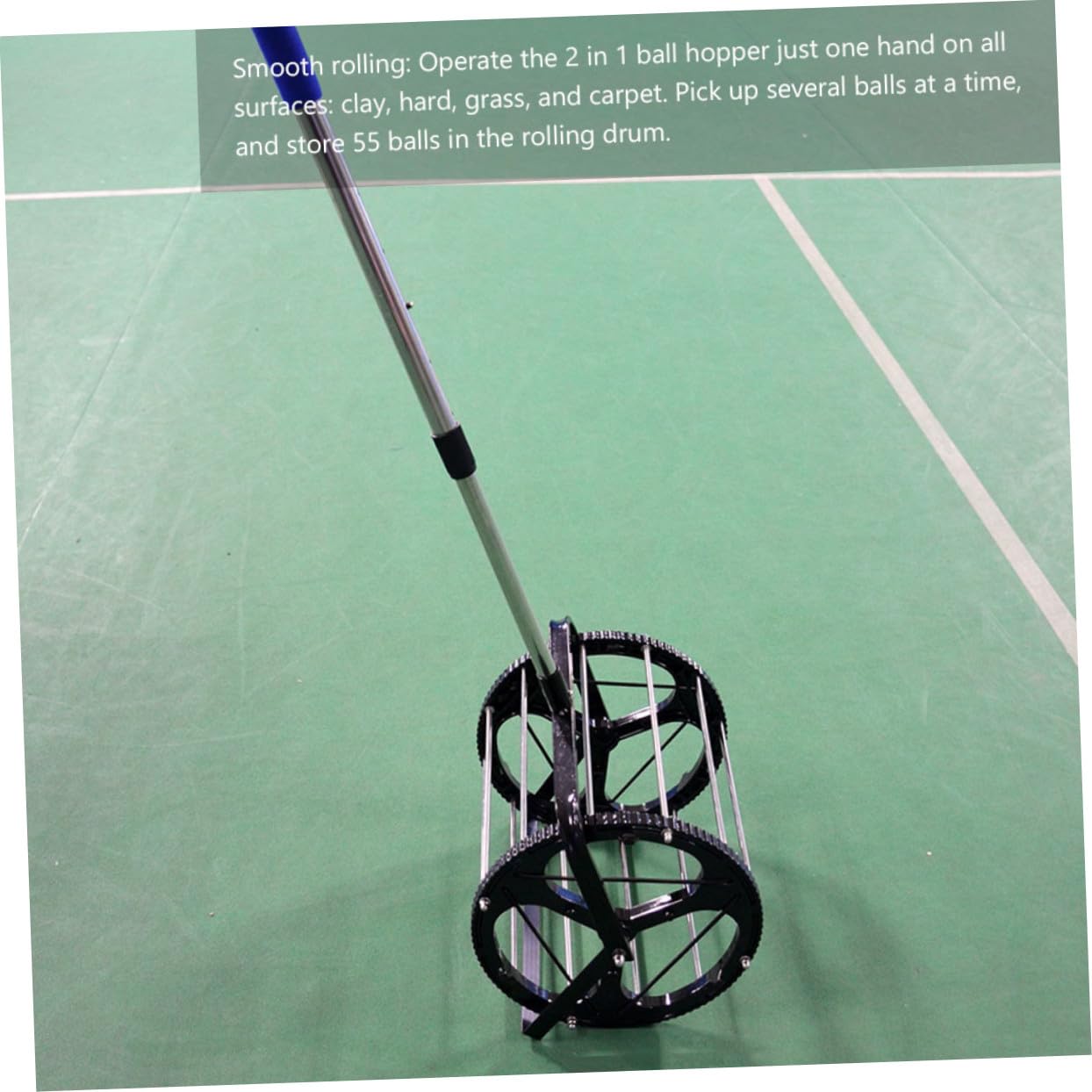 WOONEKY Cesta Recoge Pelotas Tenis Ajustable con Ruedas Capacidad Bolas para Entrenamiento Sin Agacharse