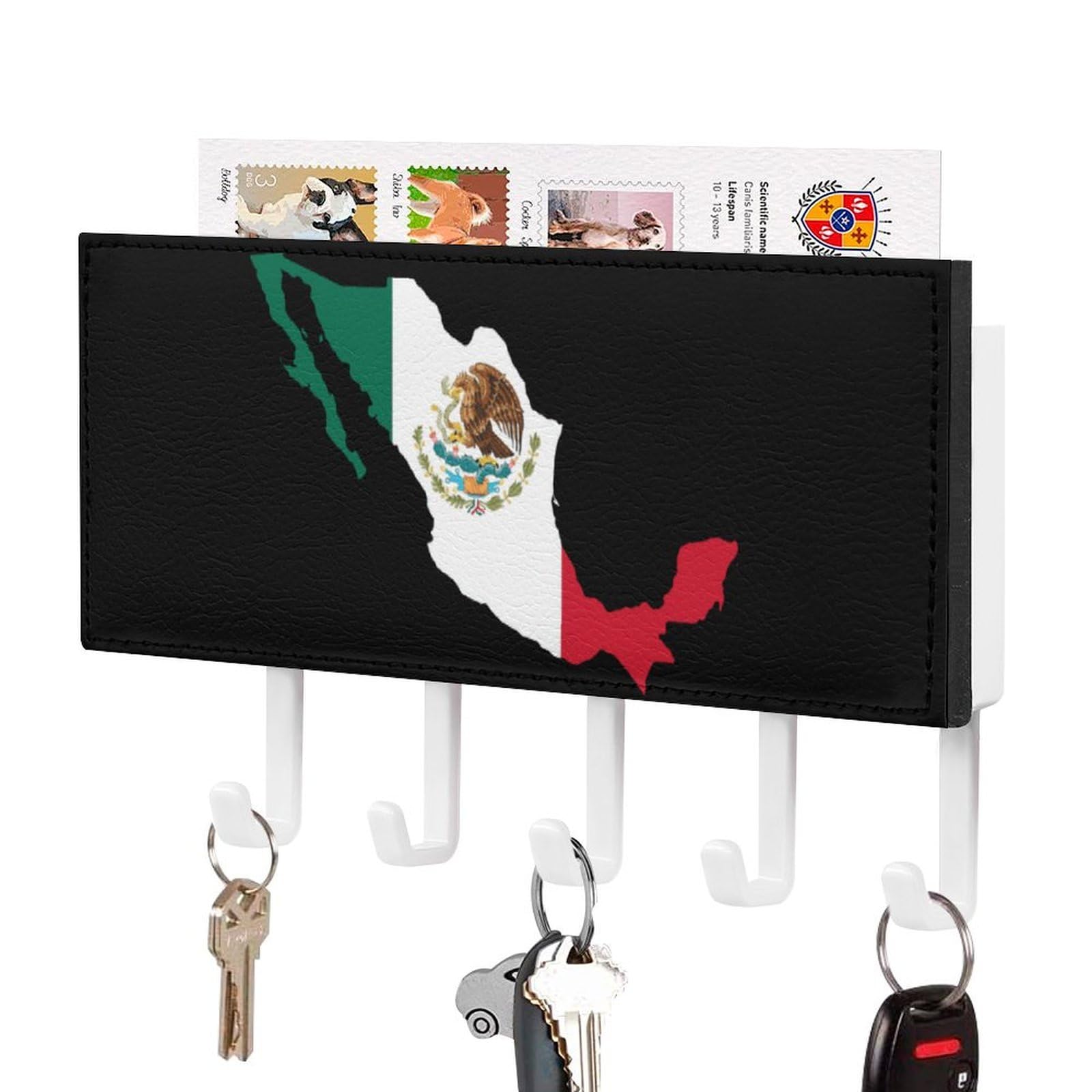 NCLQVJXZKHW Mexico Flag Key Holder with 5 Hooks Key Hooks Wall Mounted Key Racks Key Hanger Organiser Shelf