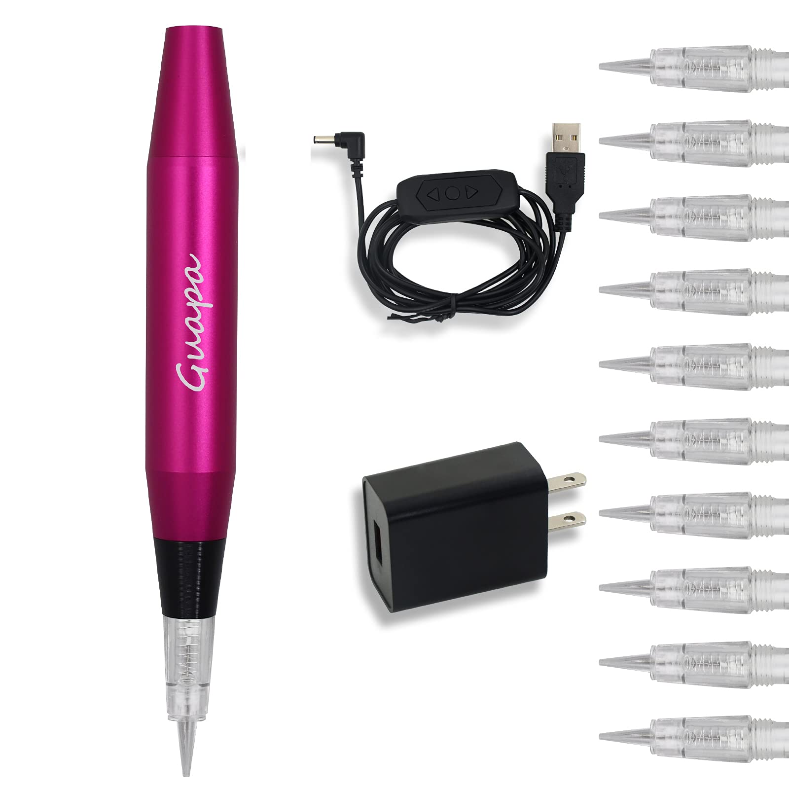 Guapa Portable Permanent Makeup Pen Machine - Lightweight, Ergonomic, Adjustable Needle Length for Professional Eyebrow, Eyeliner, Lip, and Body Art Beauty (Red)