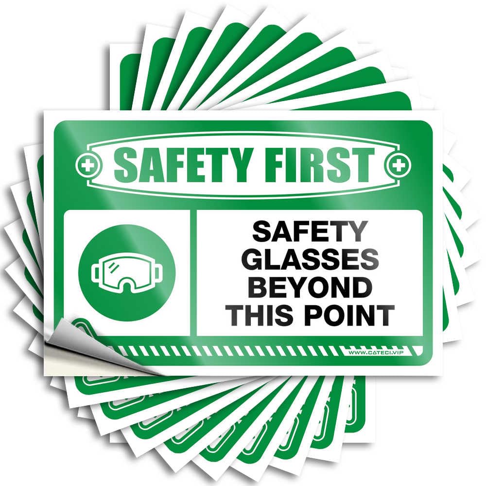 Decals Affirmation Play Room Decorations Waterproof - Safety First Safety Glasses Beyond This Point Garage Self Adhesive Decal for Fall Use(6X9CM)