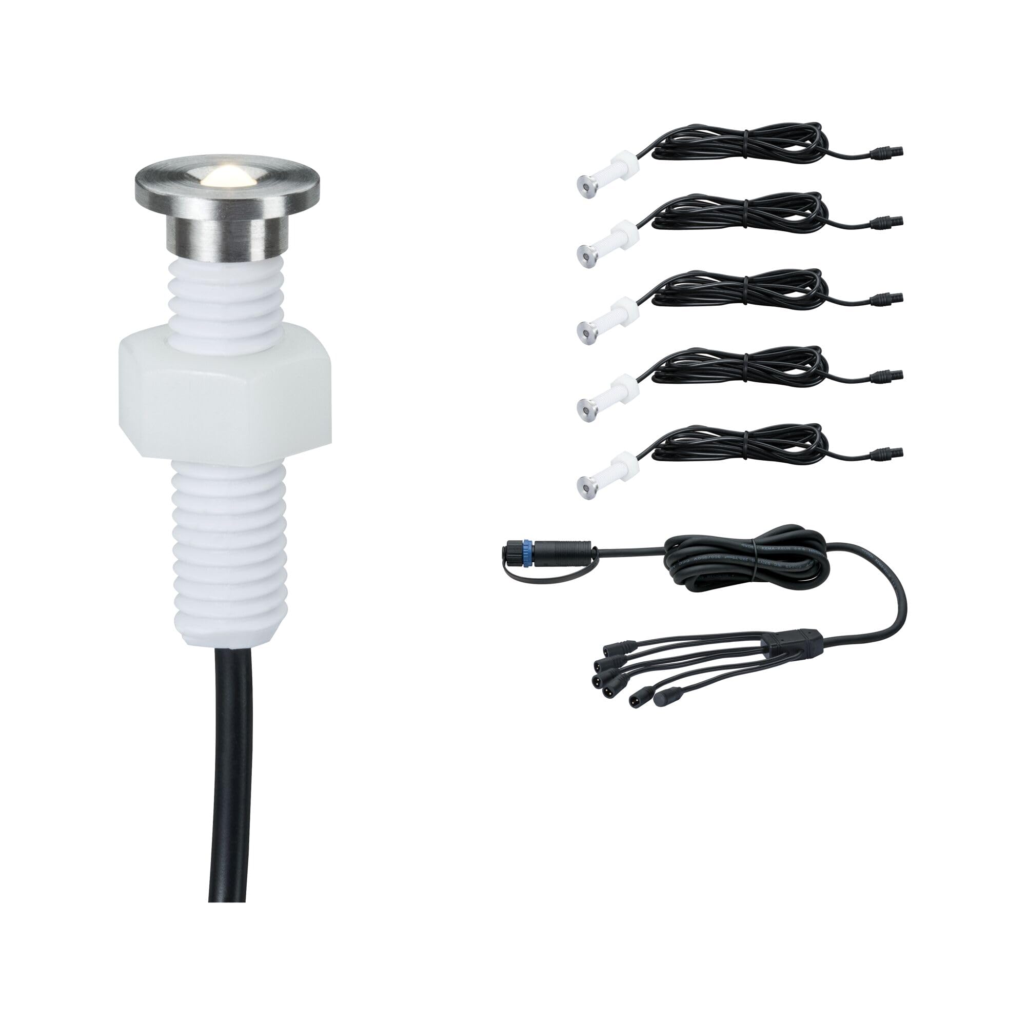 Paulmann 93694 Outdoor Plug&Shine Kit encastrés extérieur MicroPen II, 5x0,22W, IP67, 3000K, Acier inoxydable