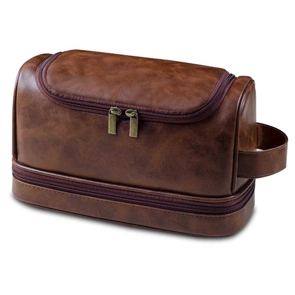 Borsa cosmetica multifunzionale Borsa da toilette da appendere in PU, organizer da viaggio for cosmetici, multicolore(Red Brown)