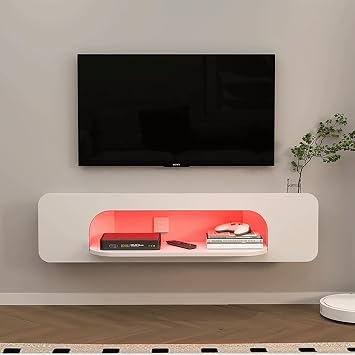 Wall Mounted TV Cabinet, Floating TV Stand, Hanging TV Console, Wall Mounted TV Stand Floating with Open Storage, Modern Floating TV Unit with LED Light, Wall Mounted Shelf TV Wall Cabinet, TV Cabinet
