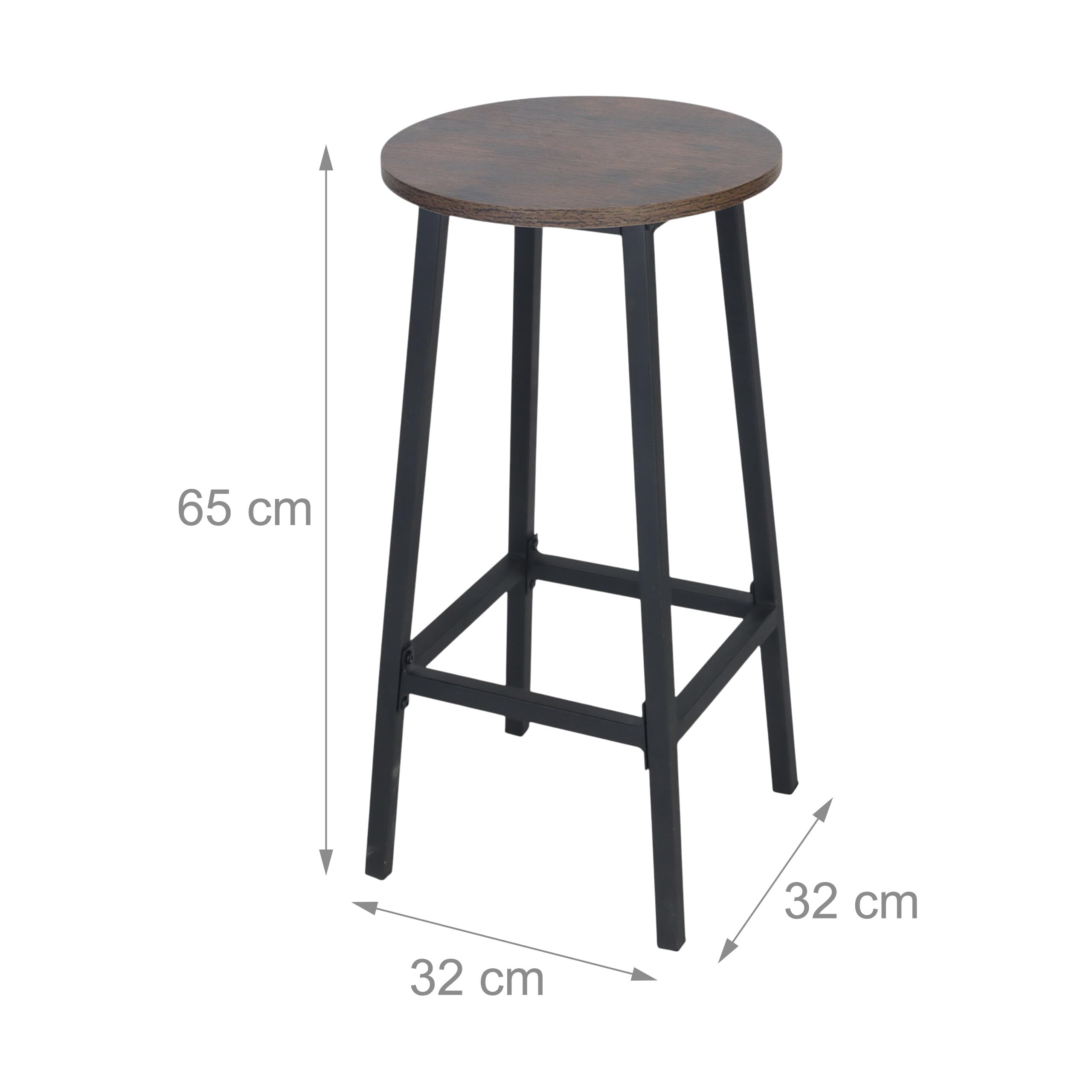 Relaxdays Tabourets de Bar, Lot de 2, H x P : 65 x 32 cm, Repose-Pieds, Aspect Bois & métal, Style Industriel, Brun/Noir