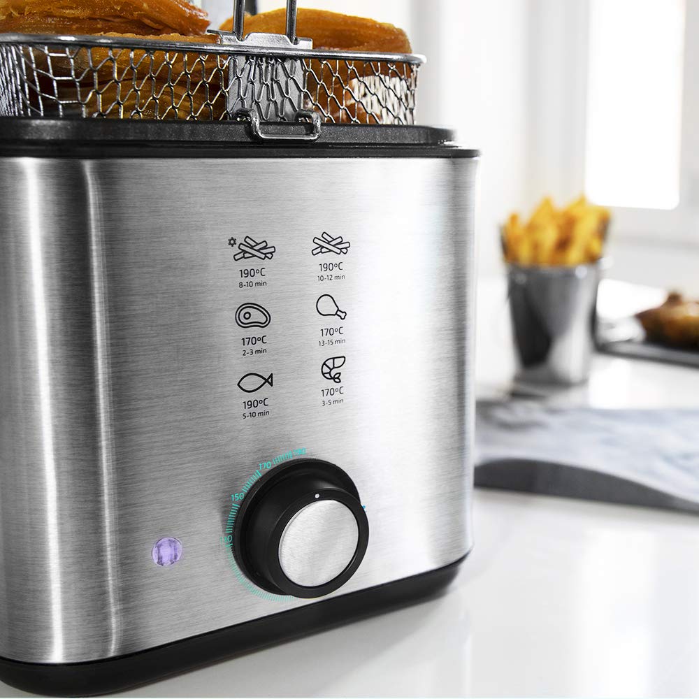 Cecotec Friteuse Électrique CleanFry Infinity 1500. 1.5 L, Jusqu’à 190 ºC, Cuve émaillée, Filtre OilCleaner, Finition en Noir, 900 W.