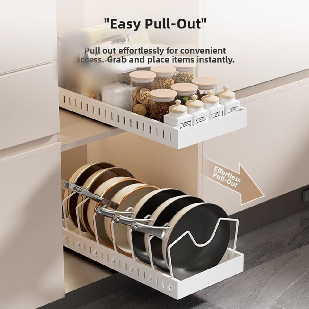 Scaffale scorrevole estraibile per mobili da cucina, progettato per contenere pentole, padelle, coperchi e set di piatti (B nero)