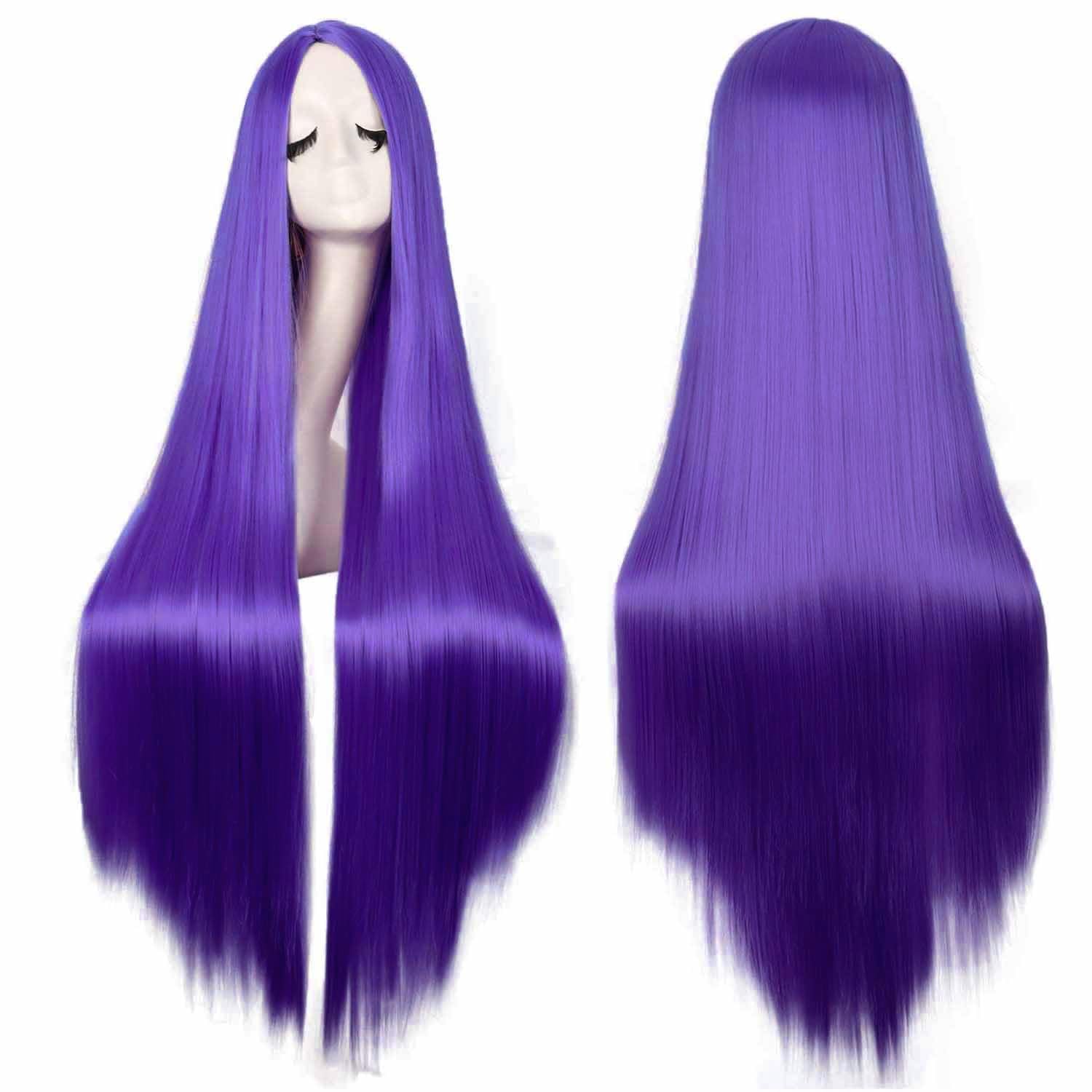 Colorfulpanda Long Purple Wigs for Women Long Straight Synthetic Hair Wig Middle Part for Party Cosplay Halloween Anime,dark purple