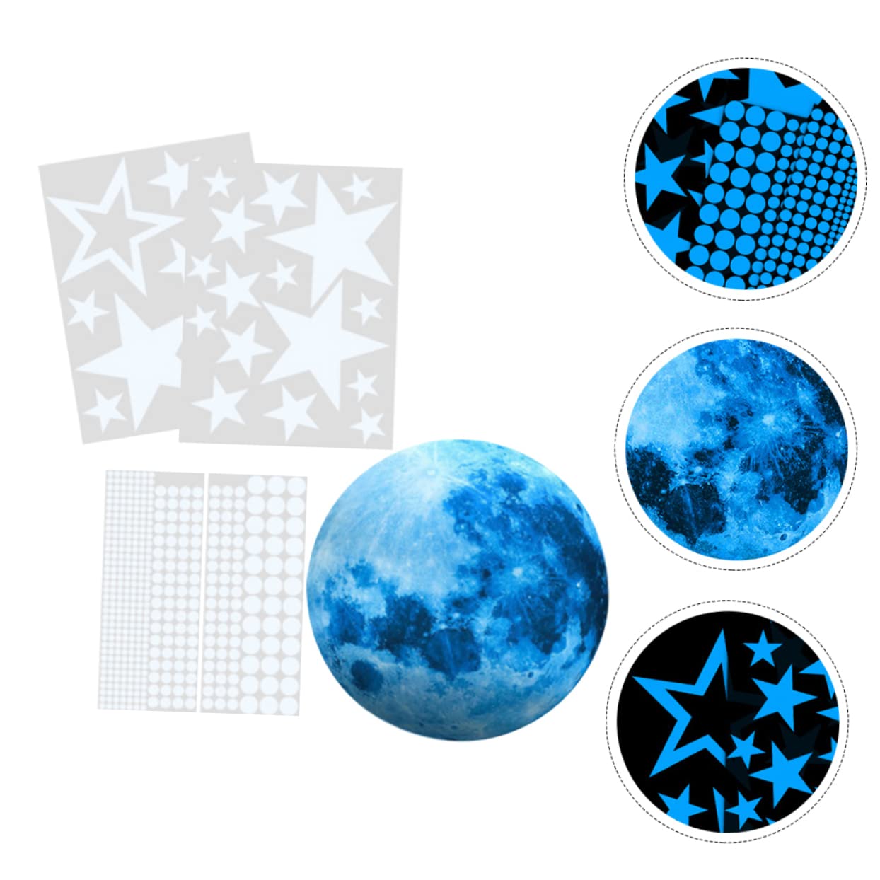 ibasenice 2ensembles Autocollants Lumineux Amovibles Étoiles Et Lune Pour Chambre Garçon Fille Décorations Murales Brillantes Lune Étoiles Points Fluorescents