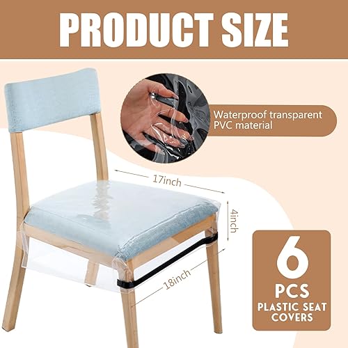 Miniatura 2 de Kigley 6 fundas de plástico para sillas de comedor, fundas de asiento de plástico transparente, resistentes a las manchas de agua, gatitos,