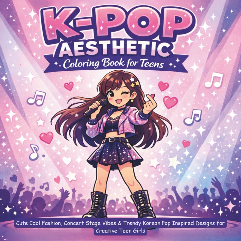 *K-Pop Aesthetic Coloring Book for Teens**: Cute Idol Fashion, Concert Stage Vibes & Trendy Korean Pop Inspired Designs for Creative Teen Girls