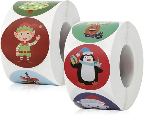 Rollo de 1000 calcomanías de Navidad, calcomanías redondas autoadhesivas para niños, suministros de fiesta de Navidad (16 patrones)
