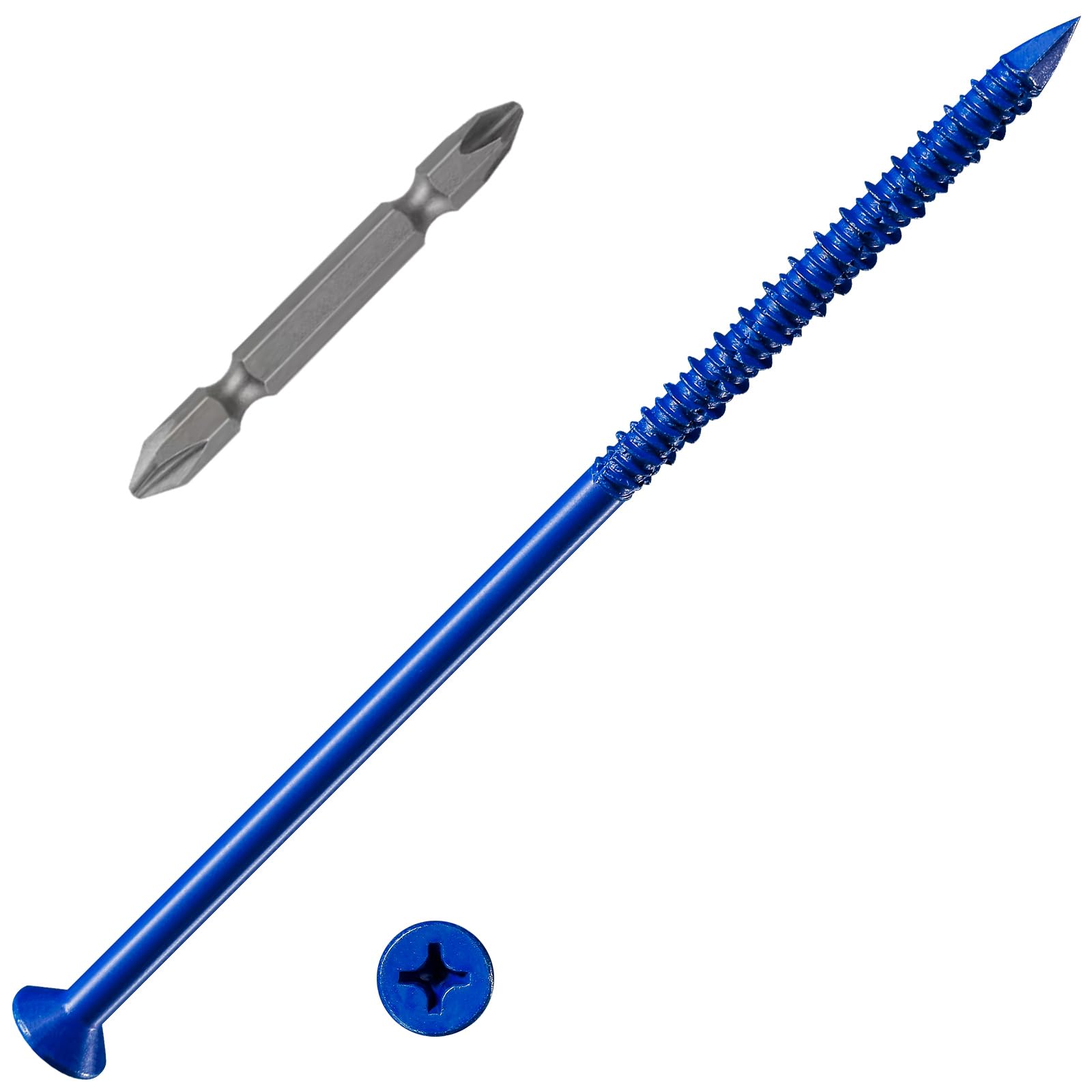 Wensilon WenSilon(100 PCS) 1/4"x6 Concrete Screw Anchor Blue Flat Head for Anchoring to Masonry, Block or Brick Stucco
