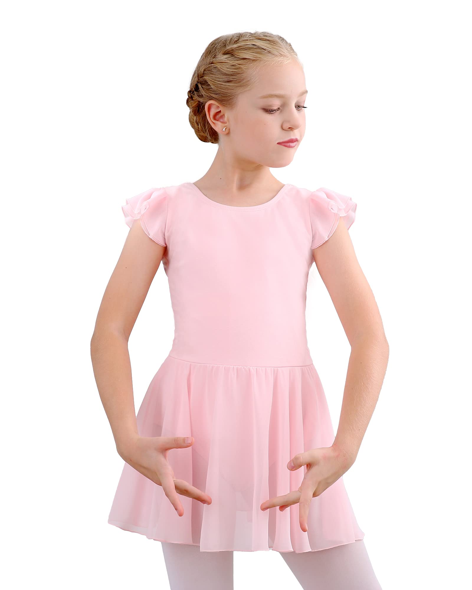 Ballet Leotards for Girls Dance Leotard with Skirt Toddler Pink Ballet Outfit Ruffle Sleeve Kids Dance Dress