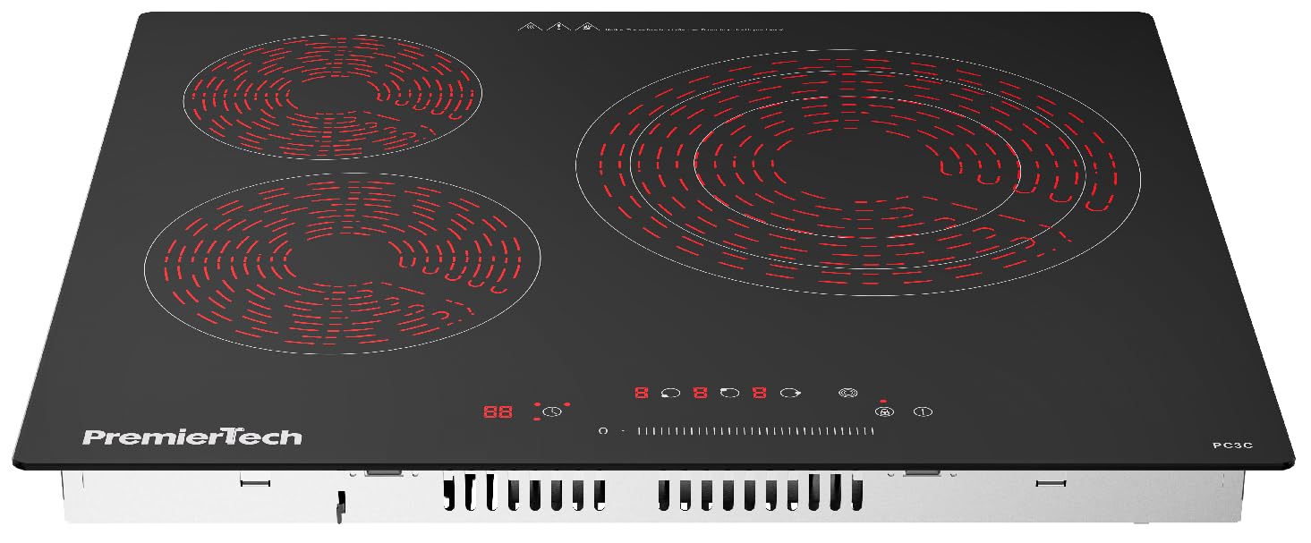 PremierTech Piano Cottura Incasso Vetroceramica Nero, 3 Zone 60cm, Display Led, Touch Control, Timer, Blocco Sicurezza, Regolazione Livelli, PC3C