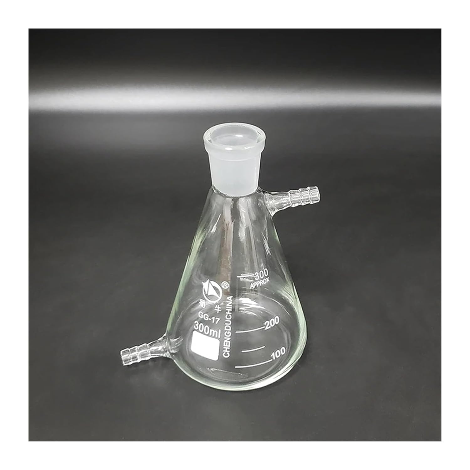 Filtering Flask with tick Mark 300ml 24/29Triangle with Upper and Bottom Side Tube,Filter Erlenmeyer Bottle