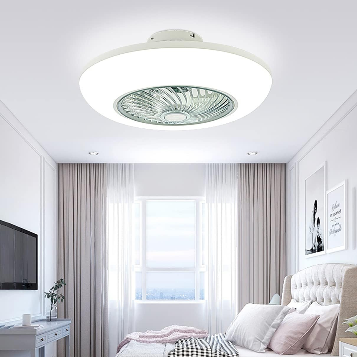 YUEGOO Ceiling Fans with Lamps,72W Fan with Ceiling Light 3 Colors Dimmable Silent Remote Control Bedroom Fan Ceiling Lights Indoor Dining Room Ceiling Fan Light/D