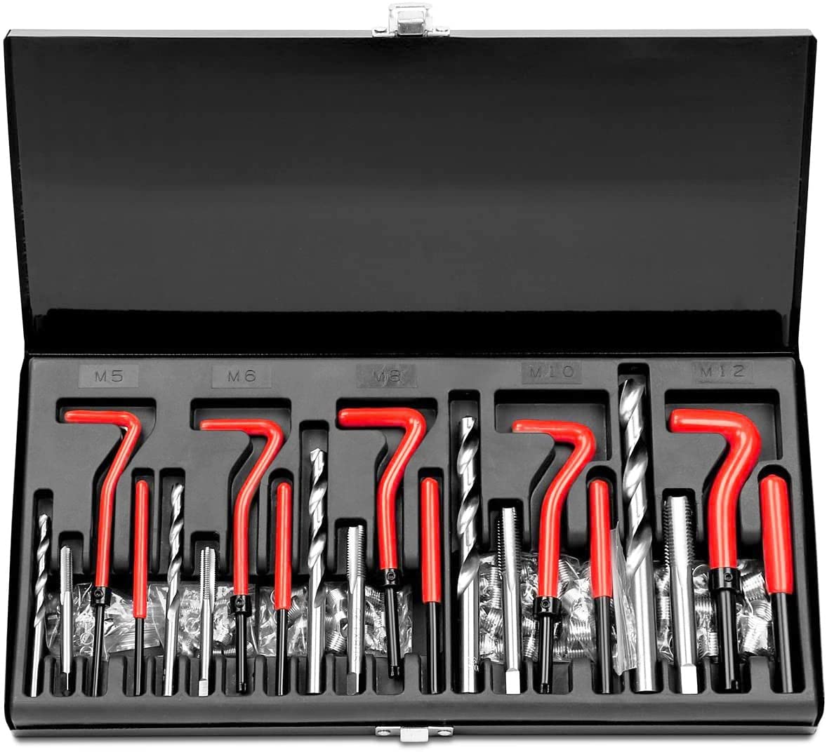 Juego de Reparación de Roscas, Kit Helicoil M5 M6 M8 M10 M12, 131 piezas | ROSCAS DAÑADOS HELICOIDALES HELICOIL Dientes PASADOS DE Tuerca