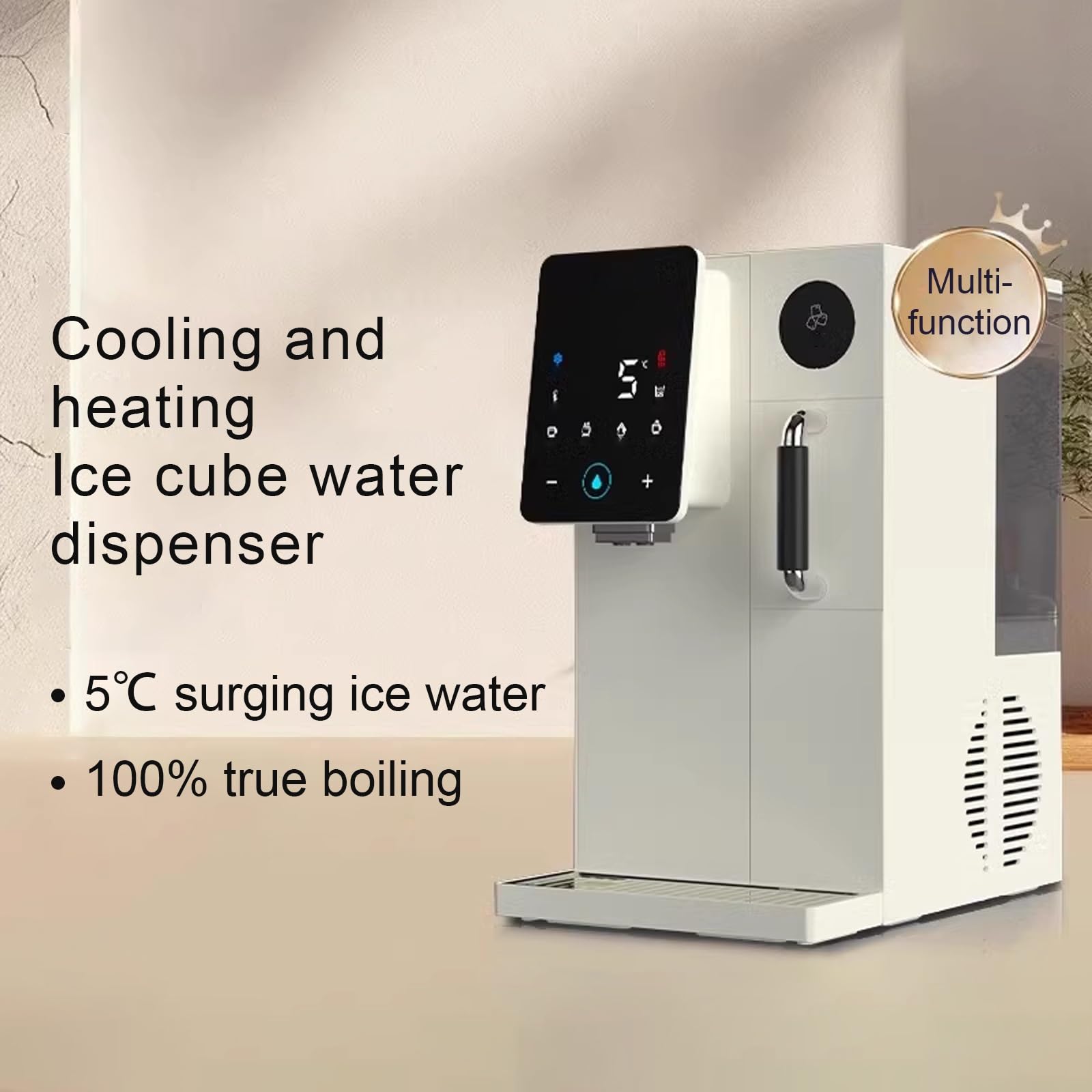 3 in 1 Countertop Water Cooler with Ice Maker 10-12 Minutes Ice Making Water Dispenser Intimate Night Light 60 Ice Storage Capacity for Home Office