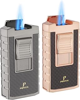 PIPITA 2Pack Windproof Torch Lighter Double Jet Blue Flame Butane Gas Lighter Adjustable Refillable Torch Lighters with Punch,Color Change Design of Visual Gas Window (Without Gas)