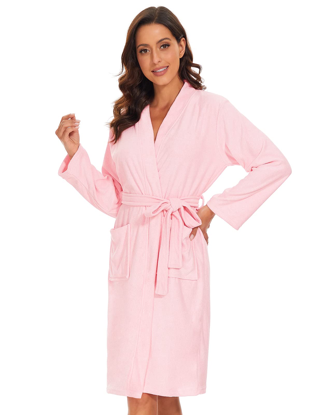 Vislivin Womens Lightweight Bathrobe Soft Kimono Robes Terry Cloth Bathrobe Knee Length Bath Gown