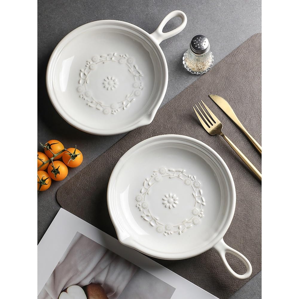 Piatti Piatto da Portata in Ceramica retrò 8 Pollici con Manico, Vassoio Forno for antipasti, Adatto for Insalata, Pizza al Plates