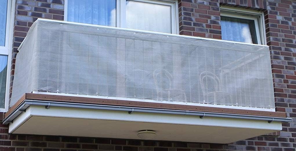 Beige&anthracite smart deco balcony privacy screen, balcony screen, wind protection, privacy screen and UV protection for balcony, garden, camping and leisure, Plastic, Grau&Anthrazit, 200x90cm