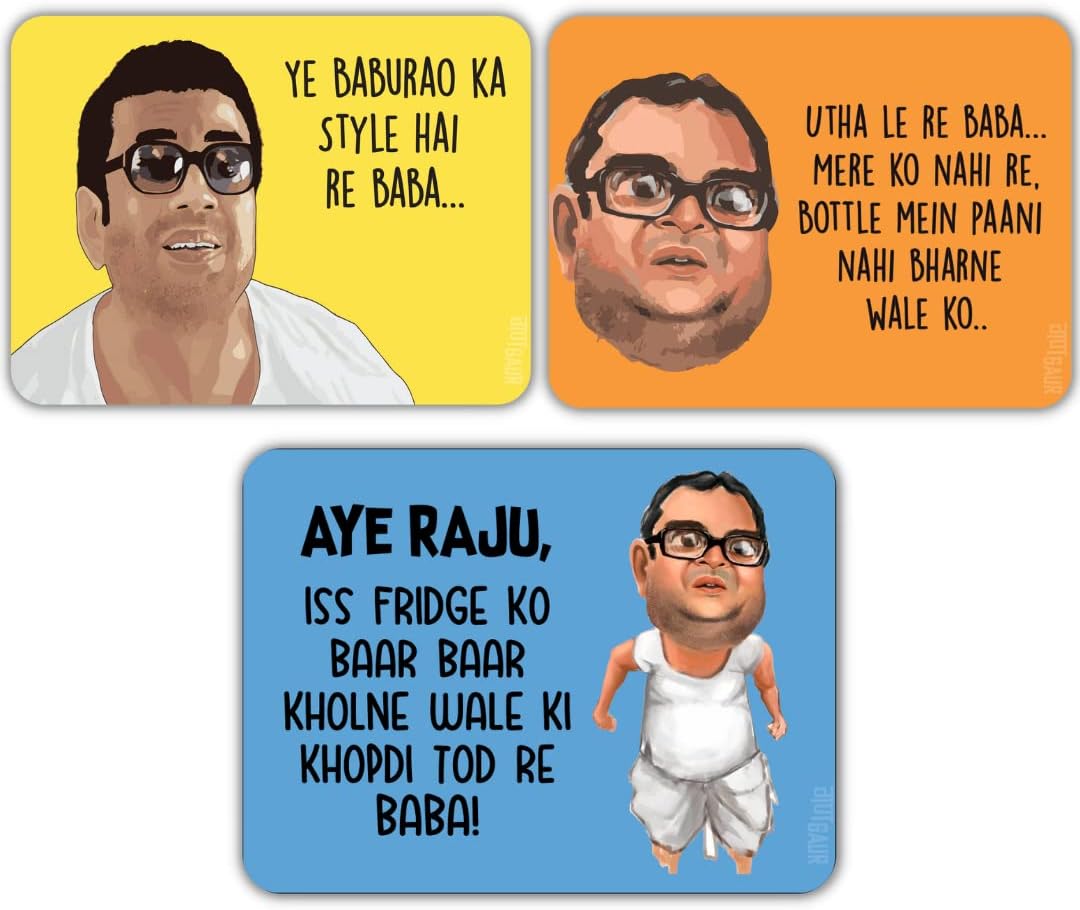 Gangaur Phir Hera Pheri Funny Quoted Baburao Fridge Magnet- Bollywood Combo Fridge Magnet Pack of 3